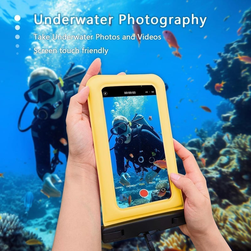 Foweroty Floatable Soap Bubble Waterproof Phone Pouch/Case with Crossbody Lanyard for iPhone 17 16 Pro Max/15 Pro/14/13/12, IP68 Cellphone Dry Bag Beach Cruise Ship Essentials, 1 Pack-Yellow-7″ - Image 4